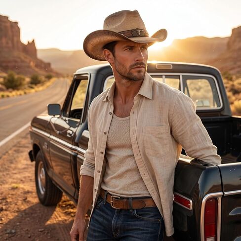 Classic Straw Western Cowboy Hat for Men and Women, Cowgirl Hat, Structured Wide Brim Cattleman Rodeo Sun Hat for Ranch, Farm, Country Concert, Outdoor Party in Saudi Arabia
