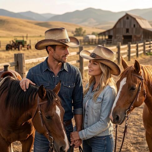 Classic Straw Western Cowboy Hat for Men and Women, Cowgirl Hat, Structured Wide Brim Cattleman Rodeo Sun Hat for Ranch, Farm, Country Concert, Outdoor Party in Saudi Arabia