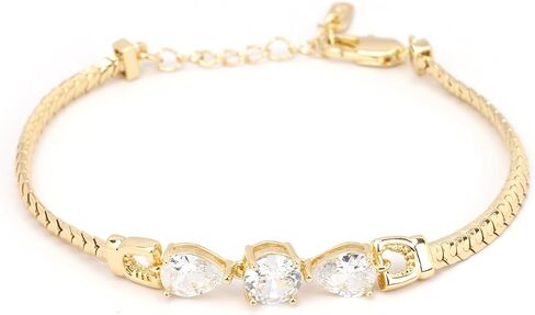 Bracelet for Women 14K Gold Plated Cubic Zirconia Bracelet, Classic Crystal Cuban Chain Bracelet, Delicate Snake Link Bracelet Gift for Her in Saudi Arabia
