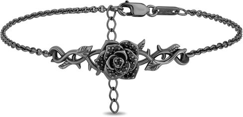 Jewelili Enchanted Disney Fine Jewelry Maleficent Bracelet for Women | Black Rhodium over Sterling Silver | 1/5 CTTW White Diamonds | Villain Inspired Jewelry Gifts for Her in Kuwait