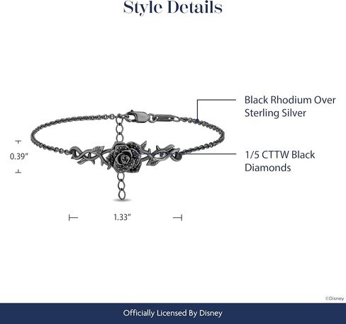 Jewelili Enchanted Disney Fine Jewelry Maleficent Bracelet for Women | Black Rhodium over Sterling Silver | 1/5 CTTW White Diamonds | Villain Inspired Jewelry Gifts for Her in Kuwait