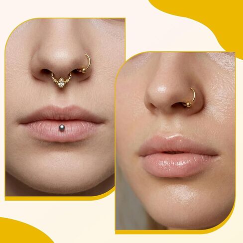 6 Pcs Fake Lip Ring Gold Septum Ring Fake Nose Piercing Faux Septum Piercing for Women Men Non Piercings in Saudi Arabia