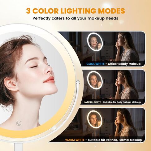 Makeup Mirror, 3000mAh Rechargeable Double-Sided Magnifying Vanity Mirror with 3 Colors, 1X/20X, 360° Rotation, Adjustable Brightness,Dorm Room Essential in Saudi Arabia