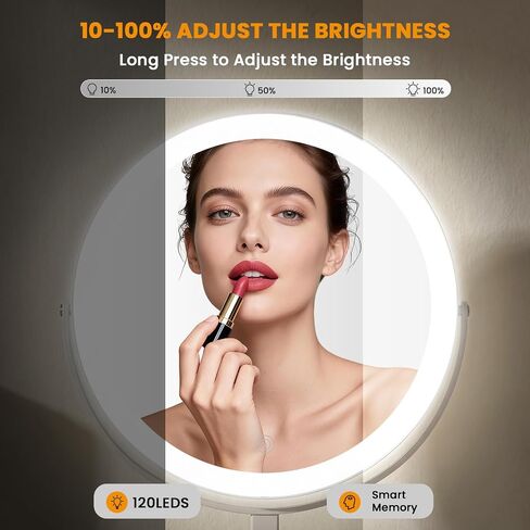 Makeup Mirror, 3000mAh Rechargeable Double-Sided Magnifying Vanity Mirror with 3 Colors, 1X/20X, 360° Rotation, Adjustable Brightness,Dorm Room Essential in Saudi Arabia