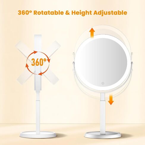 Makeup Mirror, 3000mAh Rechargeable Double-Sided Magnifying Vanity Mirror with 3 Colors, 1X/20X, 360° Rotation, Adjustable Brightness,Dorm Room Essential in Saudi Arabia