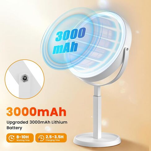 Makeup Mirror, 3000mAh Rechargeable Double-Sided Magnifying Vanity Mirror with 3 Colors, 1X/20X, 360° Rotation, Adjustable Brightness,Dorm Room Essential in Saudi Arabia