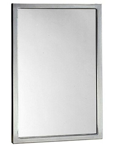 Bobrick 2908 Series 304 Stainless Steel Welded Frame Tempered Glass Mirror, Satin Finish, 24" Width x 36" Height in Kuwait