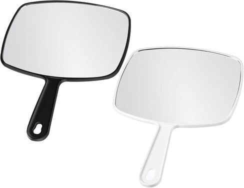 Chunful 2 Pcs Large Hand Mirror Handheld Mirror with Handle and Hanging Hole for Women Men Hair Makeup, Black and White, 10.24'' x 7.28'' in Kuwait