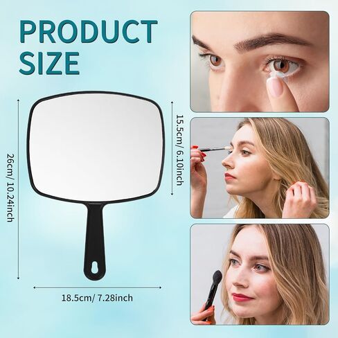 Chunful 2 Pcs Large Hand Mirror Handheld Mirror with Handle and Hanging Hole for Women Men Hair Makeup, Black and White, 10.24'' x 7.28'' in Kuwait