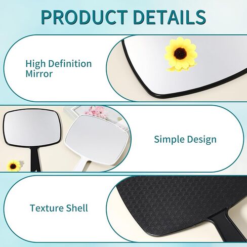 Chunful 2 Pcs Large Hand Mirror Handheld Mirror with Handle and Hanging Hole for Women Men Hair Makeup, Black and White, 10.24'' x 7.28'' in Kuwait