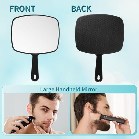 Chunful 2 Pcs Large Hand Mirror Handheld Mirror with Handle and Hanging Hole for Women Men Hair Makeup, Black and White, 10.24'' x 7.28'' in Kuwait
