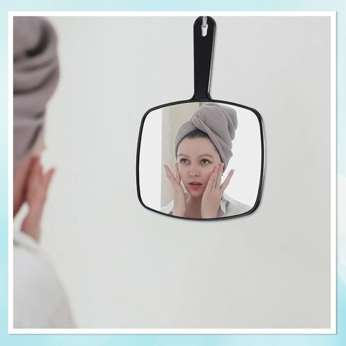 Chunful 2 Pcs Large Hand Mirror Handheld Mirror with Handle and Hanging Hole for Women Men Hair Makeup, Black and White, 10.24'' x 7.28'' in Kuwait