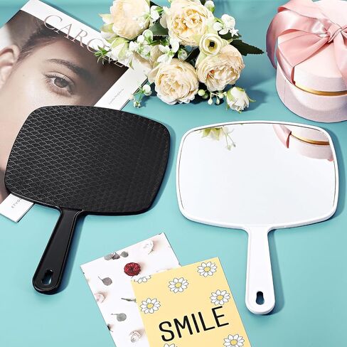 Chunful 2 Pcs Large Hand Mirror Handheld Mirror with Handle and Hanging Hole for Women Men Hair Makeup, Black and White, 10.24'' x 7.28'' in Kuwait