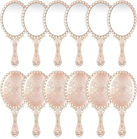 12 Pcs Vintage Handheld Mirrors, Vintage Handheld Mirror for Makeup Princess Mirrors Small Travel Handle Mirrors Portable Small Compact-Mirror for Women Wedding Classroom Tabletop Party in Saudi Arabia