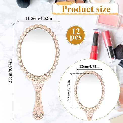 12 Pcs Vintage Handheld Mirrors, Vintage Handheld Mirror for Makeup Princess Mirrors Small Travel Handle Mirrors Portable Small Compact-Mirror for Women Wedding Classroom Tabletop Party in Saudi Arabia