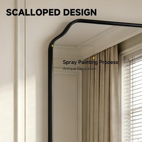 36"x24" Black Wall Bathroom Mirror, Scalloped Edge Vanity Mirror | Hangs Vertically/Horizontally, Wooden Frame Decorative Mirror, For Vanity, Bedroom & Entryway, Aesthetic Bathroom Decor in Saudi Arabia