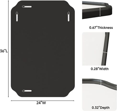 36"x24" Black Wall Bathroom Mirror, Scalloped Edge Vanity Mirror | Hangs Vertically/Horizontally, Wooden Frame Decorative Mirror, For Vanity, Bedroom & Entryway, Aesthetic Bathroom Decor in Saudi Arabia