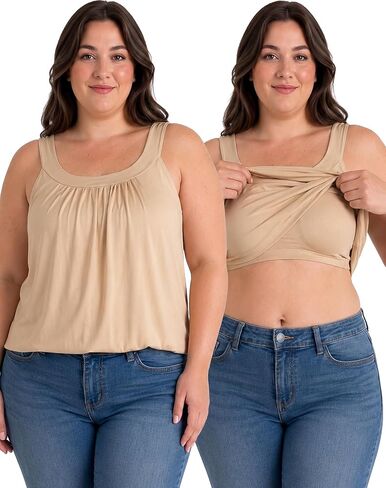 Women's Tops - Stomach-Camouflaging Tank Tops with Built-in Bras, Pleat-Smart & Effortless Support Tanktops for Summer in Kuwait