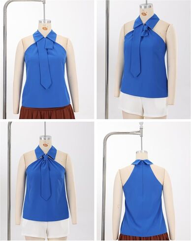 Women Blouse Tie-Neck Halter Sleeveless Shirt Slim Fit Top Off Shoulder Casual Pullover in Saudi Arabia