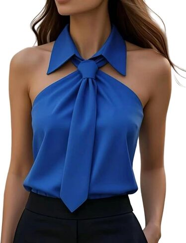 Women Blouse Tie-Neck Halter Sleeveless Shirt Slim Fit Top Off Shoulder Casual Pullover in Saudi Arabia