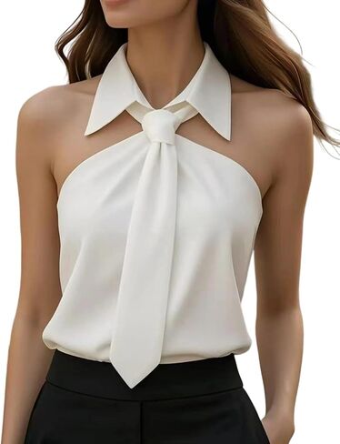 Women Blouse Tie-Neck Halter Sleeveless Shirt Slim Fit Top Off Shoulder Casual Pullover in Saudi Arabia