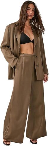Nasty Gal Women's Satin Pleated Tailored Pants in Saudi Arabia