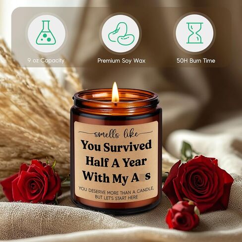 GSPY Scented Candle, 6 Month Anniversary Candle Gifts for Boyfriend, Girlfriend - Six, 6 Months Anniversary Wedding Gifts for Him, Her - Funny Half Year, Dating Anniv. Ideas for Husband, Wife, Couple in Kuwait