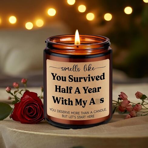 GSPY Scented Candle, 6 Month Anniversary Candle Gifts for Boyfriend, Girlfriend - Six, 6 Months Anniversary Wedding Gifts for Him, Her - Funny Half Year, Dating Anniv. Ideas for Husband, Wife, Couple in Kuwait