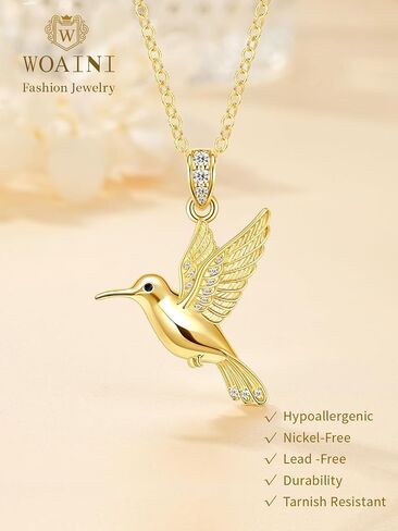WOAINI Hummingbird Bird Necklace for Women 14K Gold Plated Humming Birds Pendant Jewelry Gifts for Hummingbird Lovers in Saudi Arabia