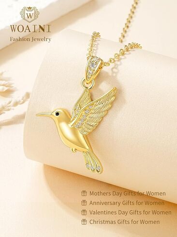 WOAINI Hummingbird Bird Necklace for Women 14K Gold Plated Humming Birds Pendant Jewelry Gifts for Hummingbird Lovers in Saudi Arabia