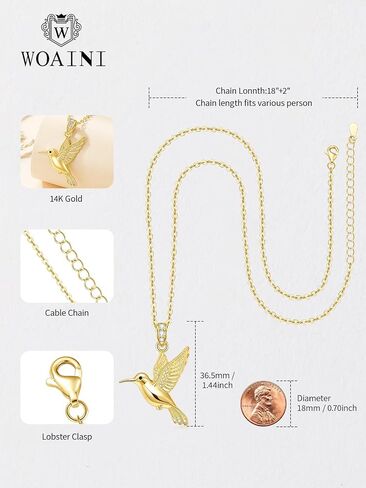 WOAINI Hummingbird Bird Necklace for Women 14K Gold Plated Humming Birds Pendant Jewelry Gifts for Hummingbird Lovers in Saudi Arabia