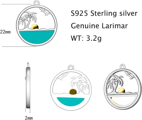 Palm Tree Necklace for Women Sterling Silver Ocean Wave Pendant Necklaces Natural Larimar Gemstone Pendants Jewelry Gift for Mom Wife Girlfriend in Saudi Arabia