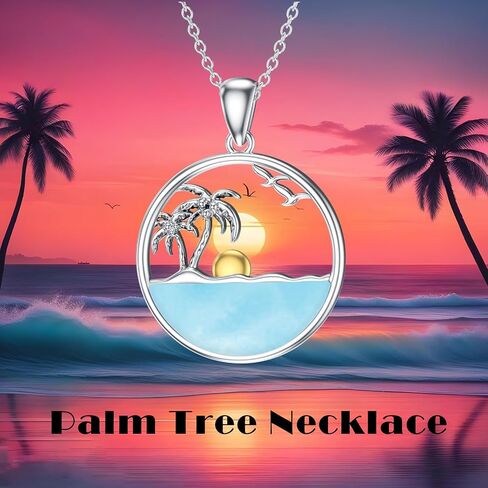 Palm Tree Necklace for Women Sterling Silver Ocean Wave Pendant Necklaces Natural Larimar Gemstone Pendants Jewelry Gift for Mom Wife Girlfriend in Saudi Arabia