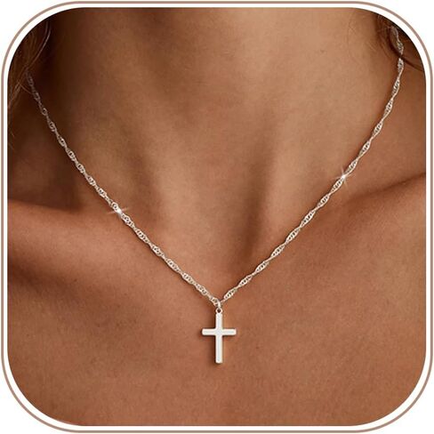Dainty Cross Necklace for Women,14K Gold Silver Plated Pendant Choker Necklace for Women Trendy Non Tarnish Small Cross Chain Birthday Faith Gold Jewelry for Women Gifts in Saudi Arabia