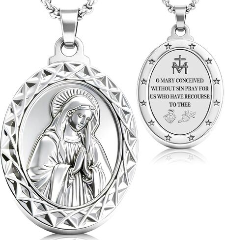 Virgin Mary Necklace, Catholic Religious Medal Pendant Bless Safety Gift for Men & Women Family Friends in Saudi Arabia