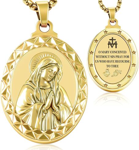 Virgin Mary Necklace, Catholic Religious Medal Pendant Bless Safety Gift for Men & Women Family Friends in Saudi Arabia