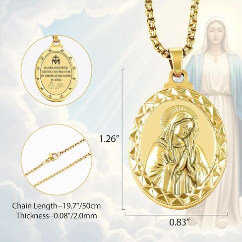 Virgin Mary Necklace, Catholic Religious Medal Pendant Bless Safety Gift for Men & Women Family Friends in Saudi Arabia
