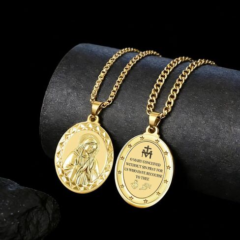 Virgin Mary Necklace, Catholic Religious Medal Pendant Bless Safety Gift for Men & Women Family Friends in Saudi Arabia