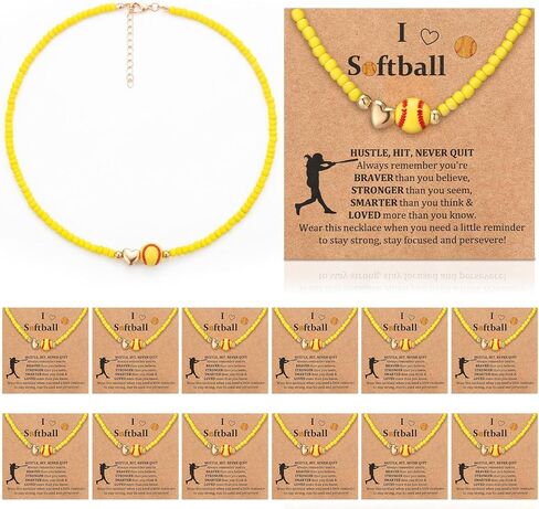 Tondiamo 12 Sets Softball Beaded Necklace Team Gifts for Softball Lovers Inspirational Jewelry Pendant Sport Necklace with Card and Opp Bags Team Chain Gifts for Sports Player Party Favors in Kuwait