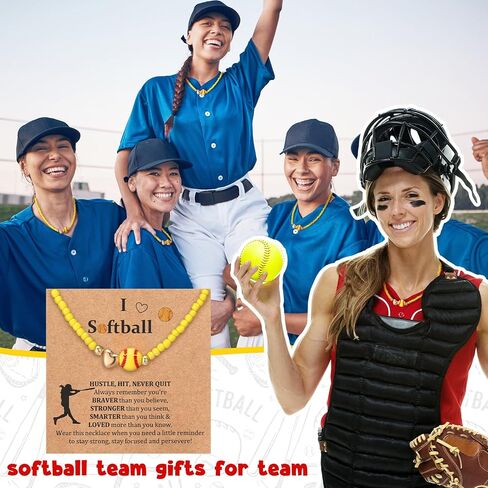 Tondiamo 12 Sets Softball Beaded Necklace Team Gifts for Softball Lovers Inspirational Jewelry Pendant Sport Necklace with Card and Opp Bags Team Chain Gifts for Sports Player Party Favors in Kuwait