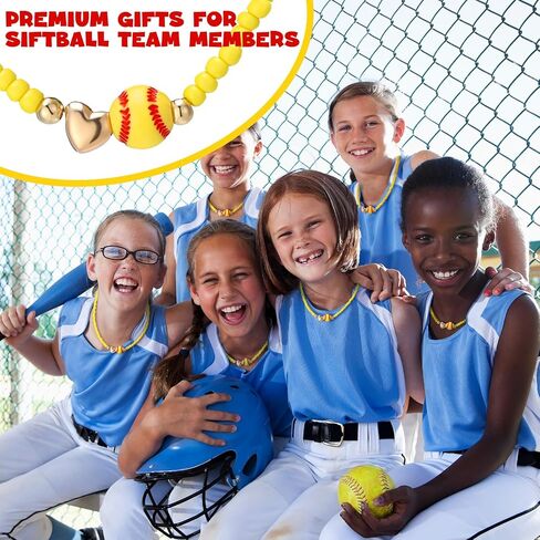 Tondiamo 12 Sets Softball Beaded Necklace Team Gifts for Softball Lovers Inspirational Jewelry Pendant Sport Necklace with Card and Opp Bags Team Chain Gifts for Sports Player Party Favors in Kuwait