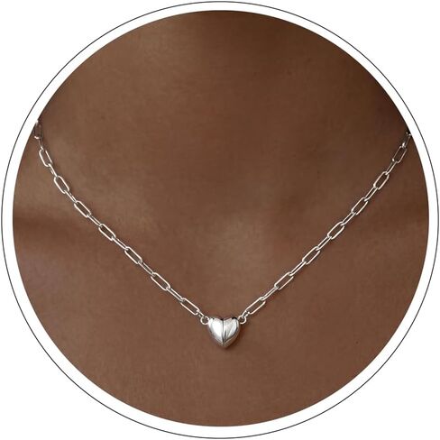NECOCY Dainty Magnetic Heart Pendant Necklace for Women, S925 Silver Plated / 14K Gold Plated Paperclip Chain Choker, Minimalist Love Pendant, Daily Stackable Jewelry, Sweet Gift for Her in Saudi Arabia