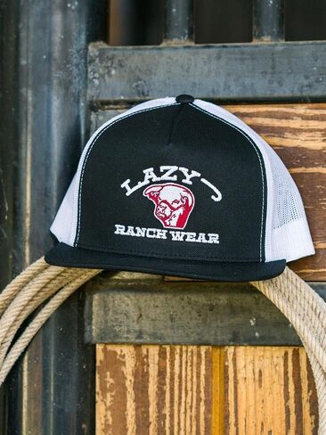 Lazy J Ranch Black & White Embroidered Show Time Classic Five Panel Trucker Hat - Adjustable Unisex Country Hats, Vintage Trucker Hat in Saudi Arabia