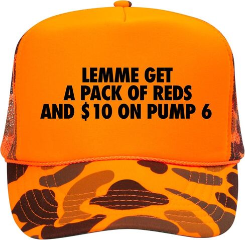Lemme Get A Pack of Reds and $10 On Pump 6 Trucker Hat | Meme Funny Cowboy | Premium Foam Snapback Hat for Men & Women in Kuwait