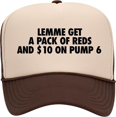 Lemme Get A Pack of Reds and $10 On Pump 6 Trucker Hat | Meme Funny Cowboy | Premium Foam Snapback Hat for Men & Women in Kuwait