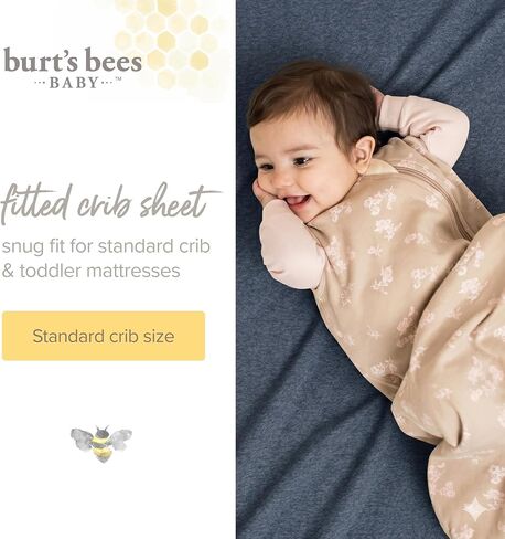 Burt's Bees Baby Essential Organic Cotton Fitted Crib Sheet, Breathable for Boy Girl Standard Crib & Toddler Mattresses in Kuwait