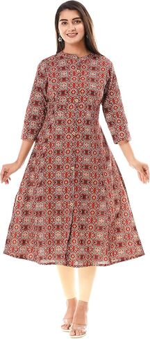 Vi VIHAAN IMPEX Cotton Kurta for Women Elegant Anarkali Dress Kurtis for Women Indian Style Traditional Indian Kurta Brown in Saudi Arabia