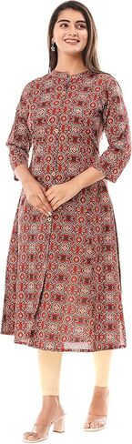 Vi VIHAAN IMPEX Cotton Kurta for Women Elegant Anarkali Dress Kurtis for Women Indian Style Traditional Indian Kurta Brown in Saudi Arabia
