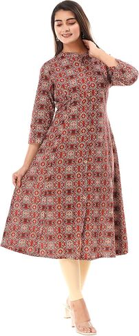 Vi VIHAAN IMPEX Cotton Kurta for Women Elegant Anarkali Dress Kurtis for Women Indian Style Traditional Indian Kurta Brown in Saudi Arabia