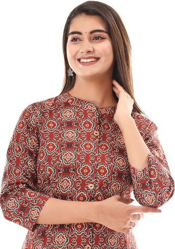 Vi VIHAAN IMPEX Cotton Kurta for Women Elegant Anarkali Dress Kurtis for Women Indian Style Traditional Indian Kurta Brown in Saudi Arabia